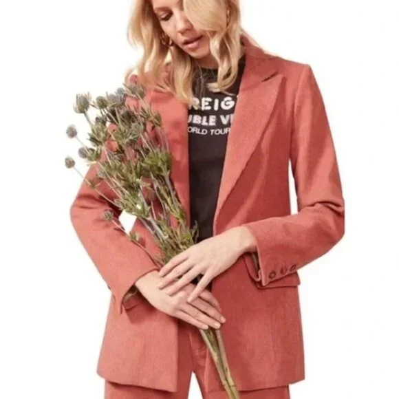 Reformation Sampson Corduroy Blazer in Rose - Picture 4 of 11